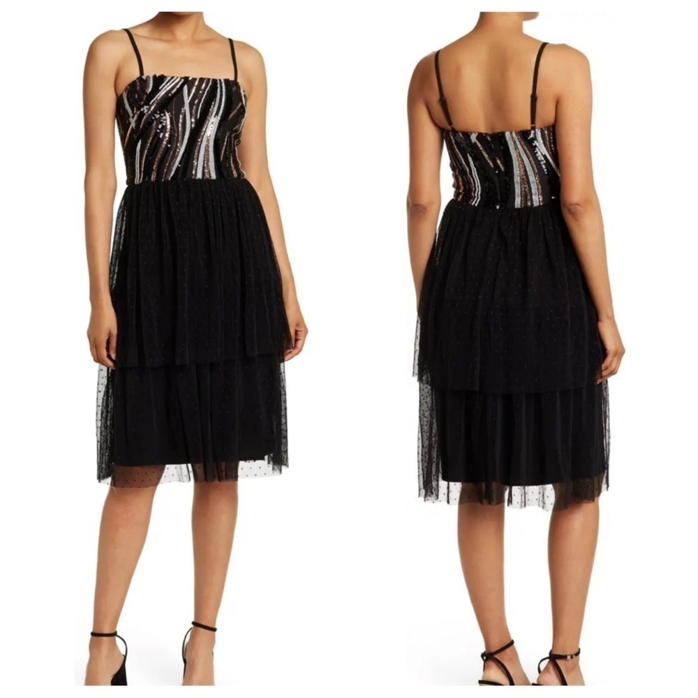 Dress‎ The Population Sequin Mesh Tiered Dress